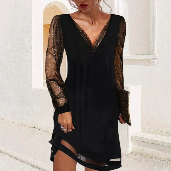 Women's - Classic Evening Dress - Elegant V-Neckline - Timeless Style for Special Occasions