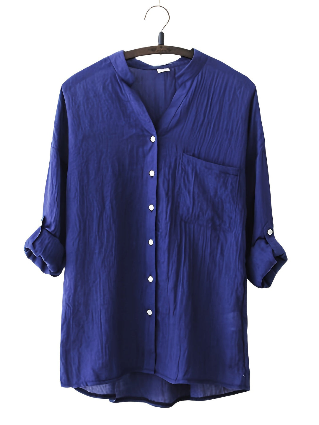 Women's - Casual Linen Blouse - Rolled Sleeves, Button Detail & Loose Fit - Perfect for Everyday Wear