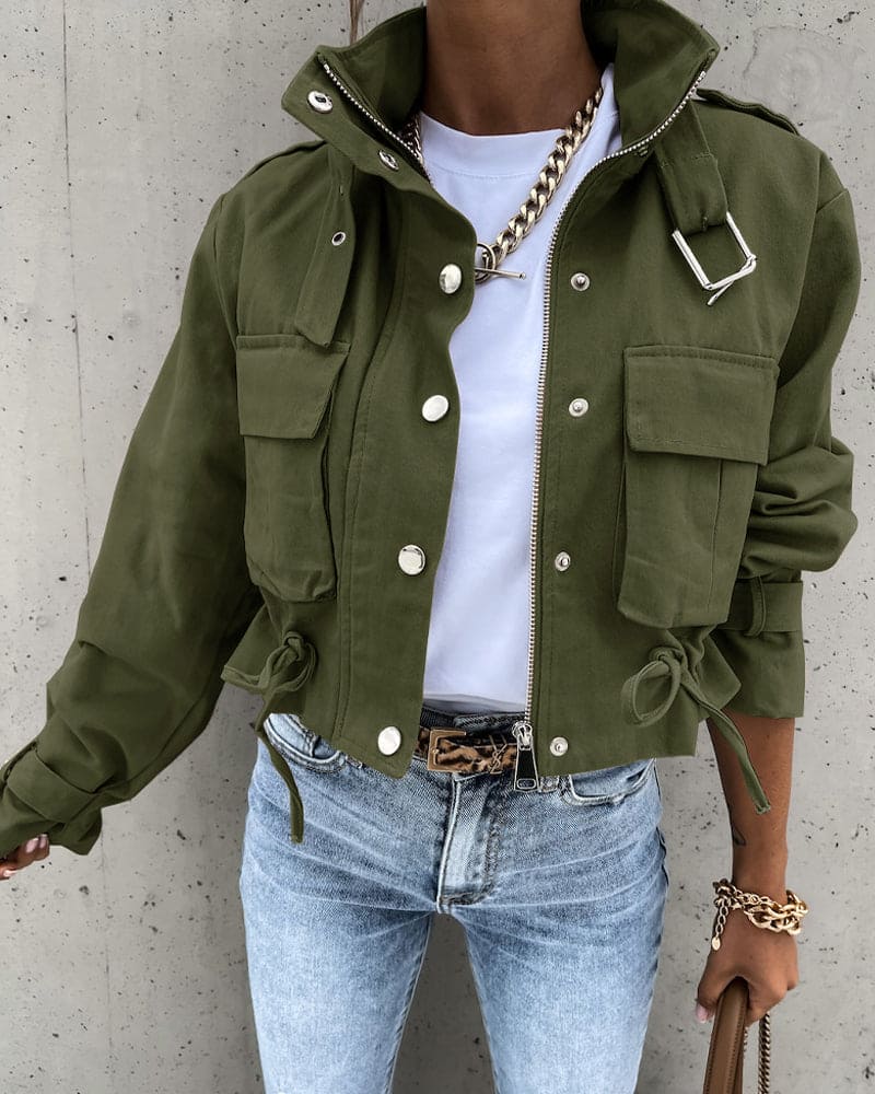 Women's - Stylish Transition Jacket with Pockets - Cropped - Versatile Fashion