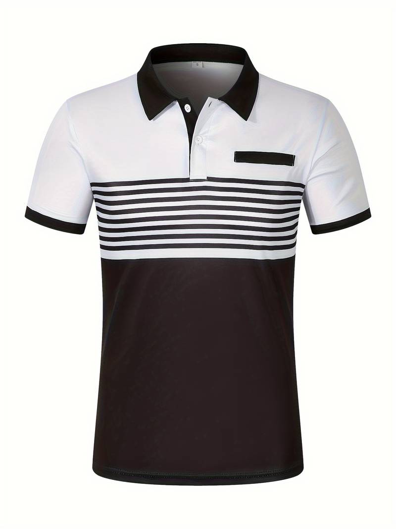 Casual Short Sleeve Striped Polo Shirt For Men