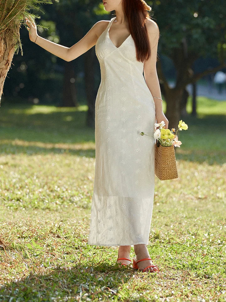 White midi dress with crocheted lace