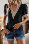 Neckline patchwork short sleeve casual tops