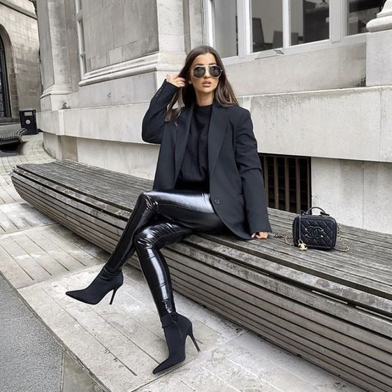 Figure-hugging leather trousers