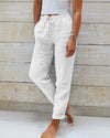 Women's - Linen Trousers - Cotton Blend, Elasticated Waistband - Comfortable Summer Essential