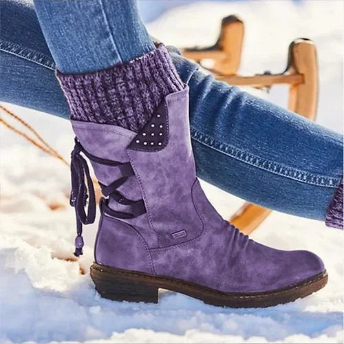Women's - Winter Ankle Boots with Lacing - Stylish & Warm