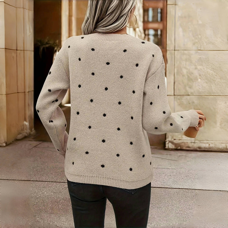 Women's - Polka Dot Knit Sweater - Cosy Style for Effortless Fashion