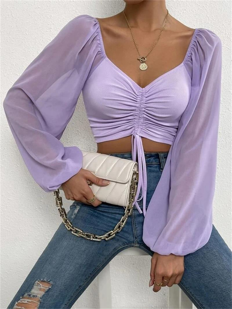 Off-the-shoulder long-sleeved blouse