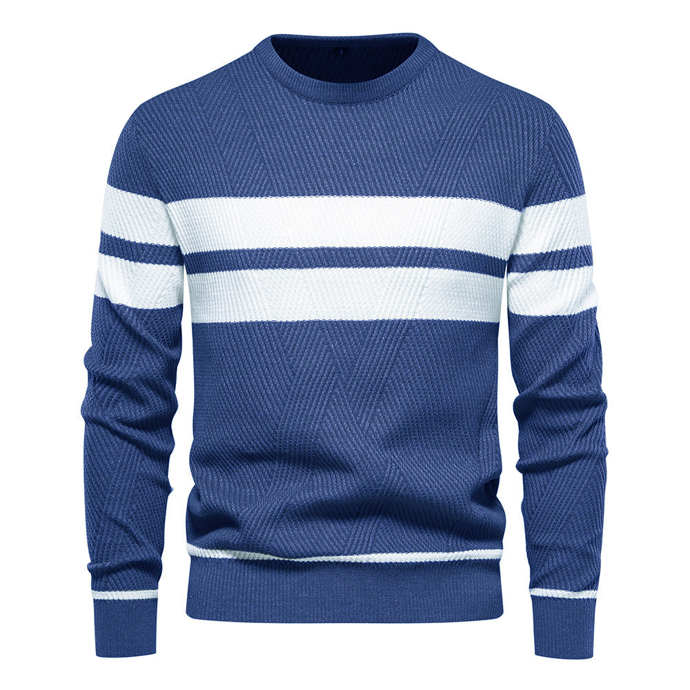 Men's - Casual Striped Jumper - Soft Cotton Knit - Stylish Everyday Wear