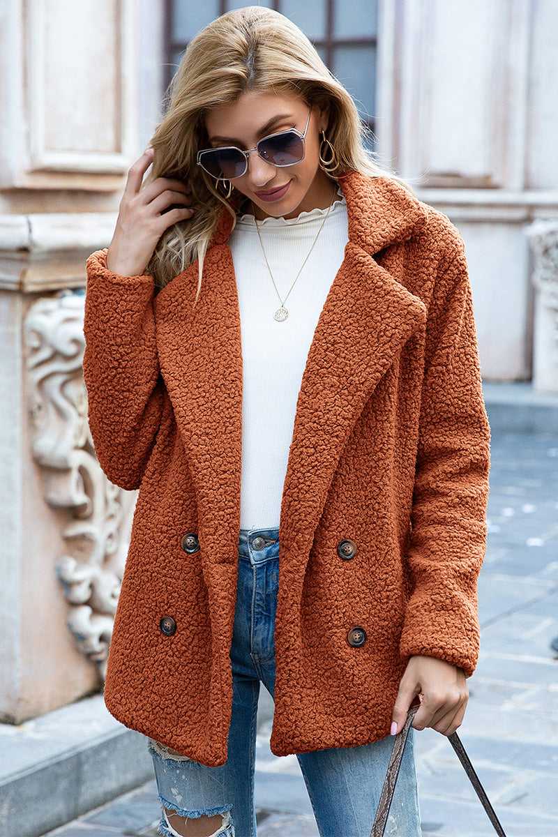 Women's - Sherpa Coat - Full Size with Lapel Collar - Warm and Cosy Winter Outerwear