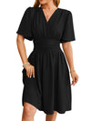 Elegant short sleeve dress with V-neck fashion with bell sleeves