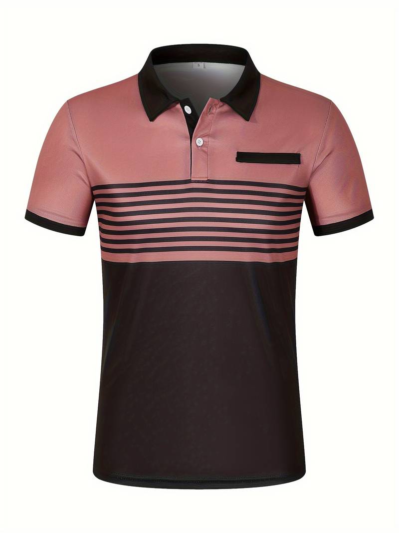 Casual Short Sleeve Striped Polo Shirt For Men