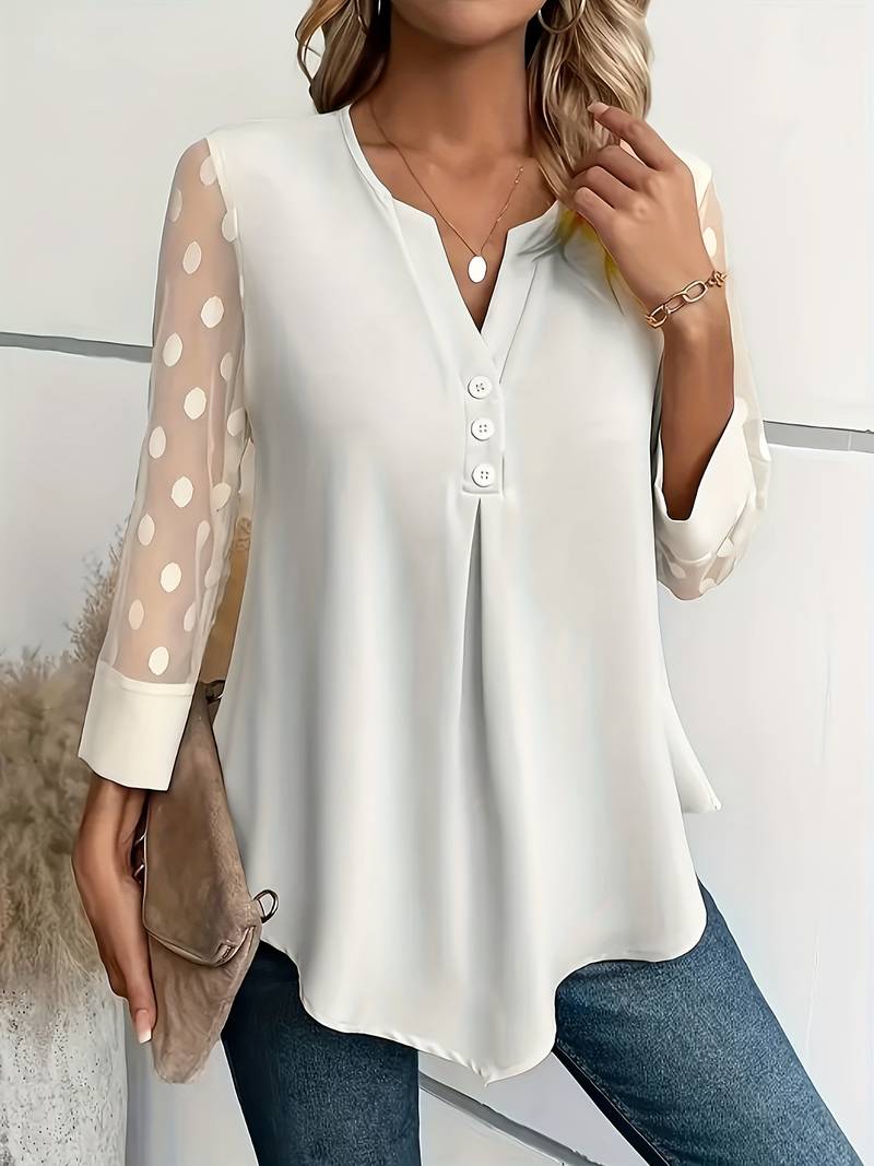 Knitted blouse with V-neck and button placket