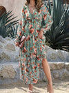 Holiday Maxi Dress With V-Neck and Long Sleeves With Floral Print