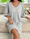 Women's - Plus Size Lounge Dress - Loose Oversized Summer Dress with V-Neckline - Comfortable Casual Wear