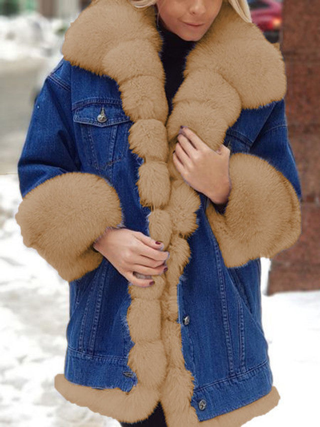 Denim faux fur jacket