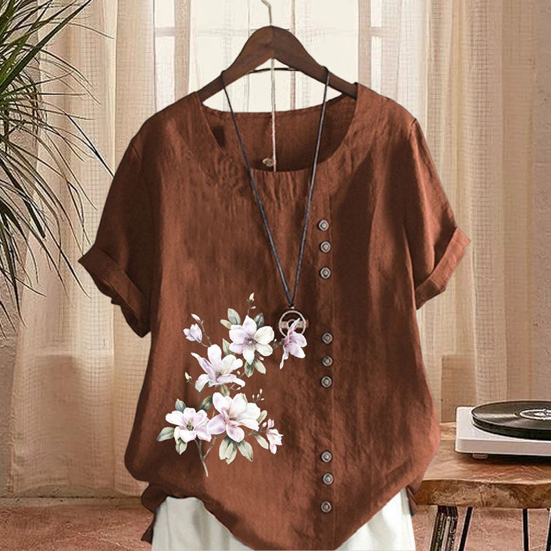 Floral cotton and linen shirt