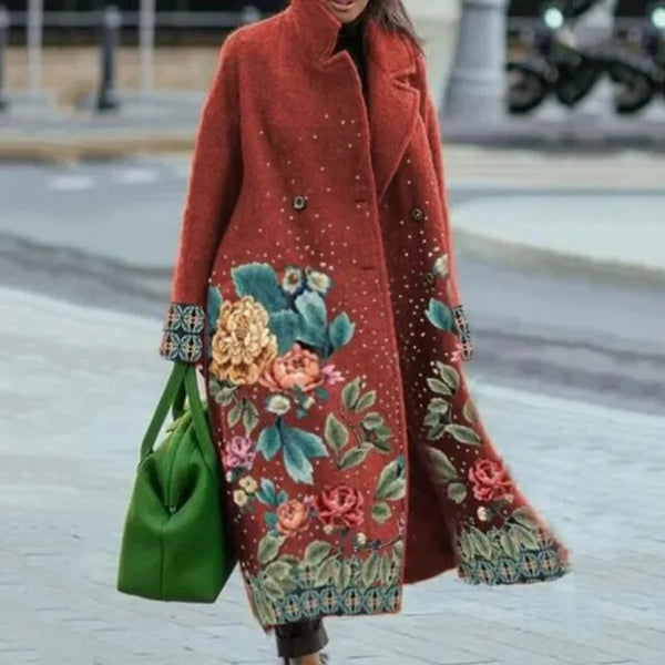 Elegant winter coat with floral pattern