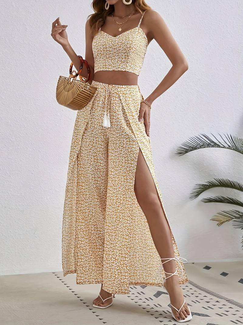 Two-piece Set With Floral Print and Spaghetti Straps