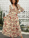 Holiday Maxi Dress With V-Neck and Long Sleeves With Floral Print