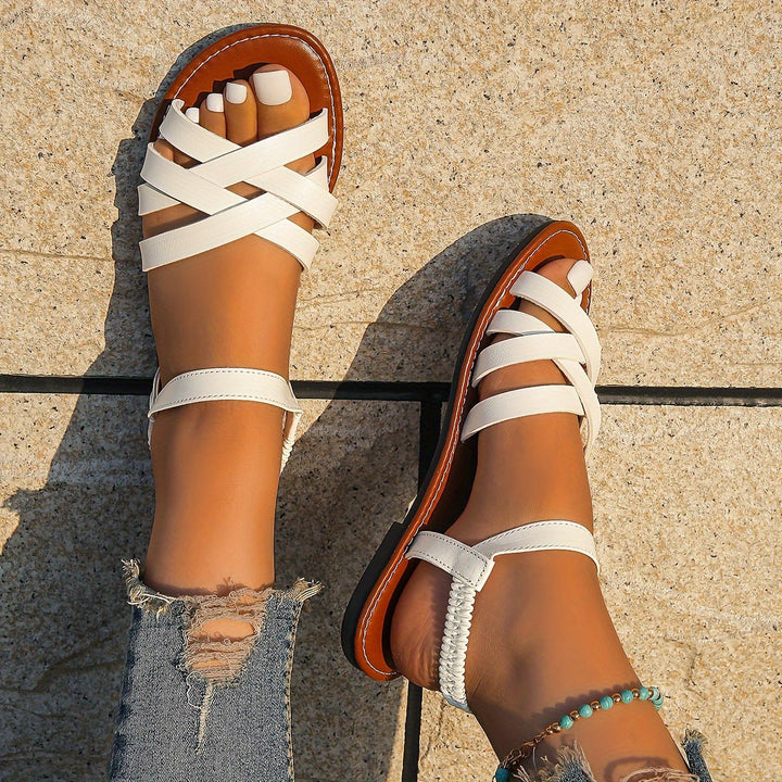 Women's - Flat Sandals - Light Toe Separators with Elasticated Strap - Comfortable Leisure Shoes for Everyday Wear