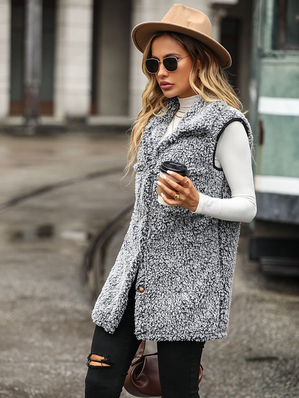 Women's - Full Size Button Down Collared Neck Vest - Stylish & Versatile Layering Piece