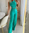 Chic Cropped Top High Waist Long Trousers Suits