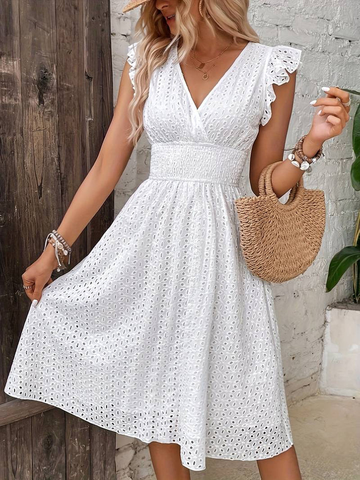 Jacquard lace dress with V-neckline