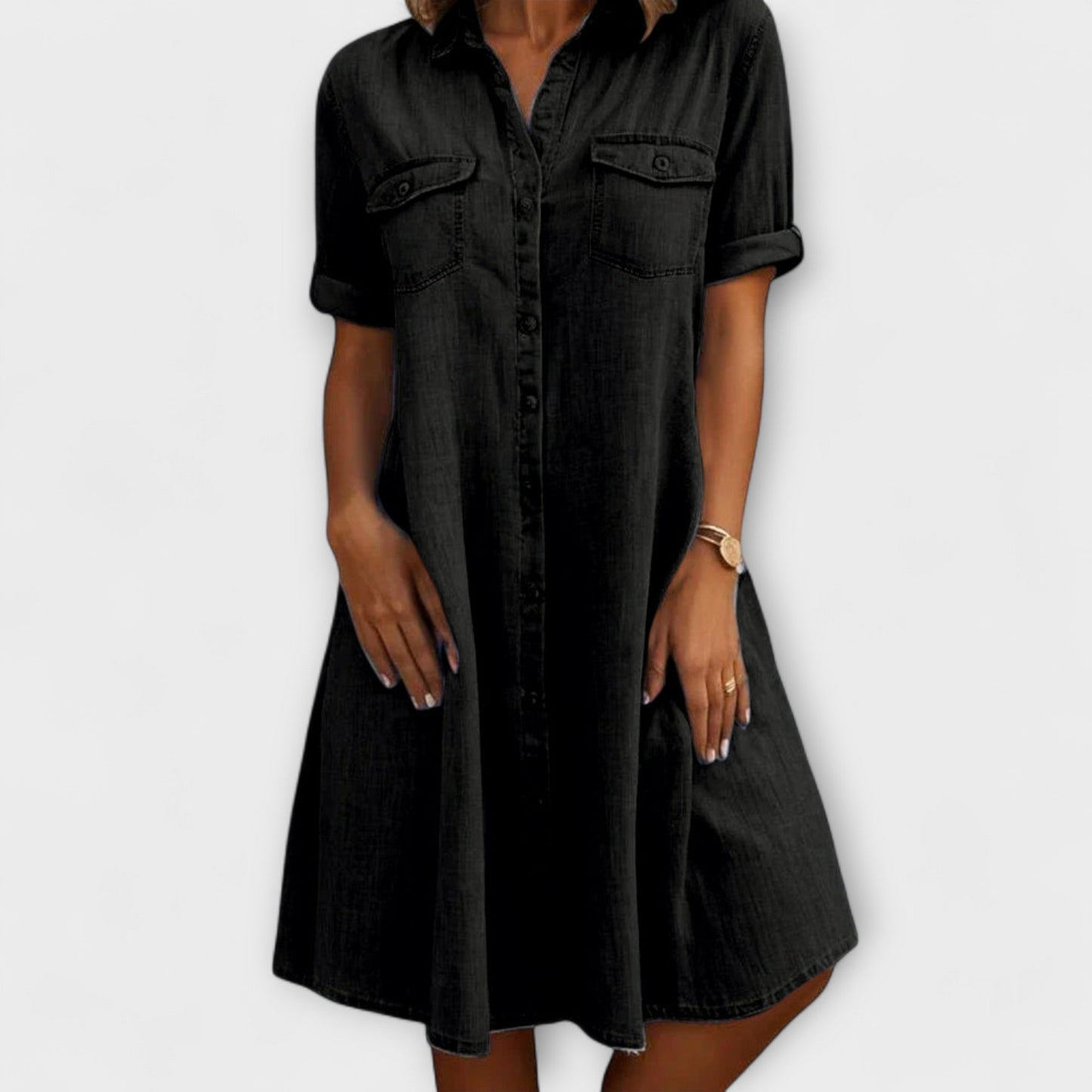 Women's - Denim Shirt Dress - Classic Cotton Blend - Stylish & Comfortable for Casual Outings