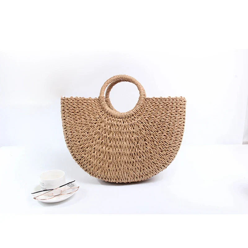 Ladies boho style paper string bag with drawstring fastening