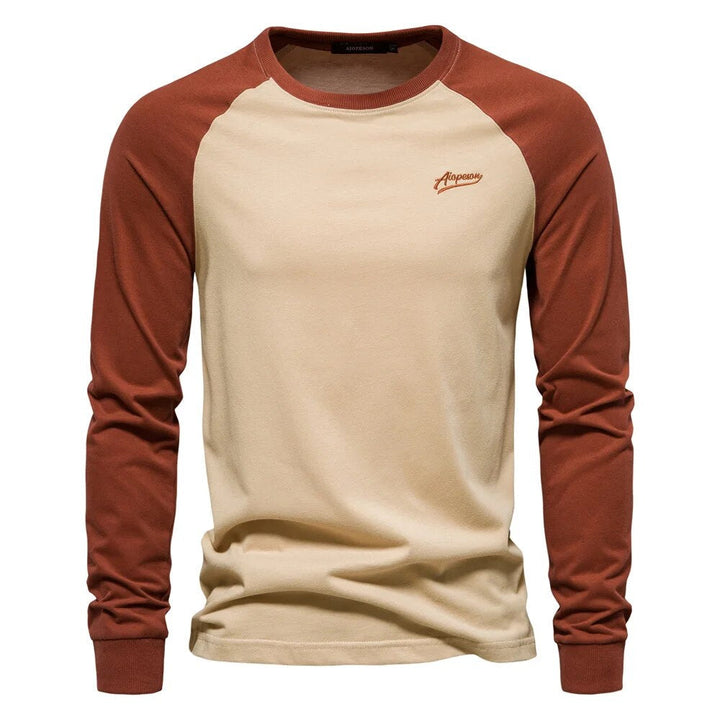 Men's - Patchwork Shirt - Round Neck & Long Sleeves - Trendy Style for Every Occasion