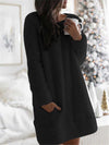 Solid colour round neckline warm dress