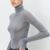 Plain-coloured long-sleeved knitted top with high neckline