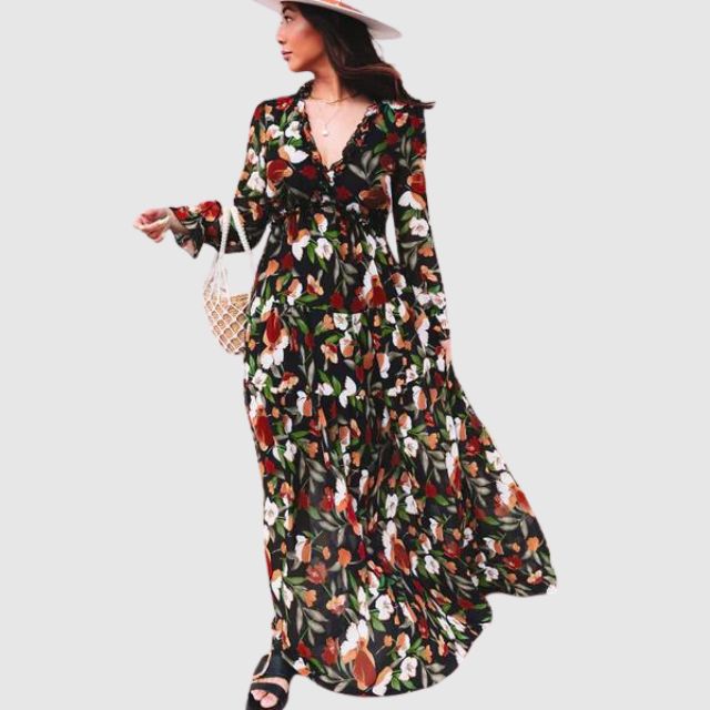 Chiffon maxi dress with floral print