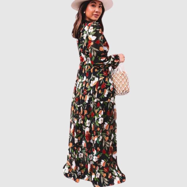 Chiffon maxi dress with floral print