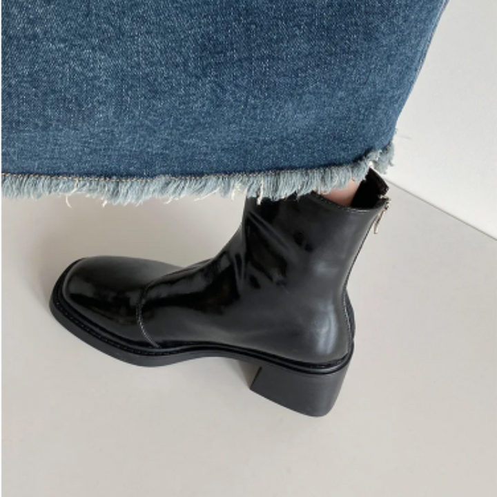 Women's - Ankle Boots - Stylish Square Toe Design with Block Heel - Comfortable Footwear for Any Occasion