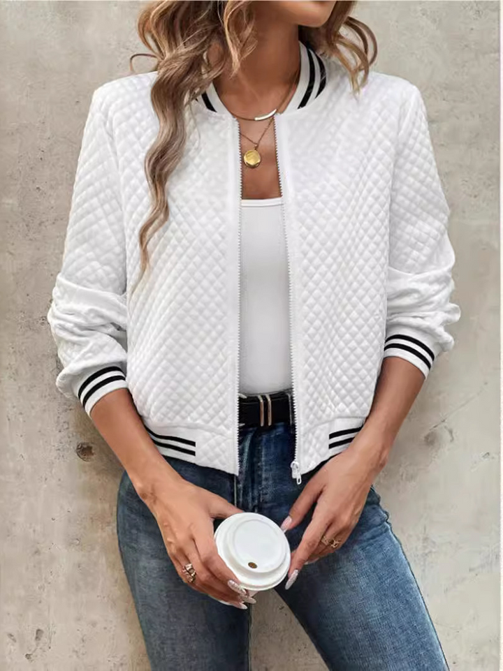 Casual bomber jacket with a light quilted pattern and striped details