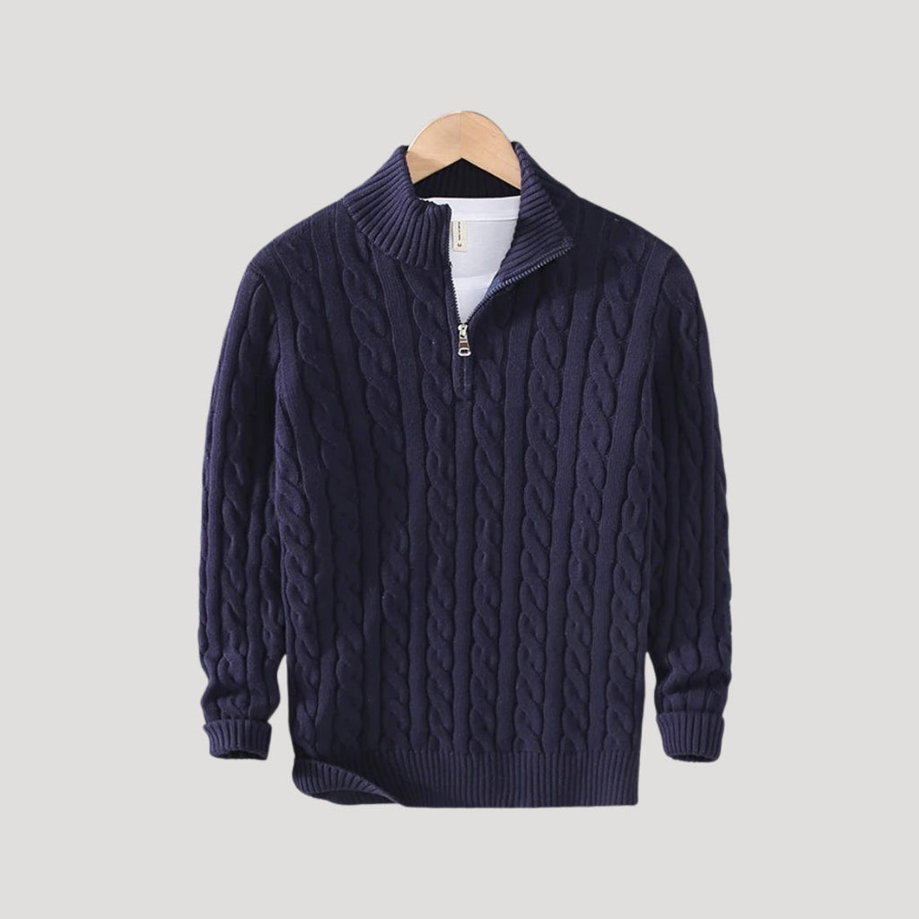 Men's - Half Zip Cable Knit Jumper - Cosy Wool Blend - Stylish Layering Piece