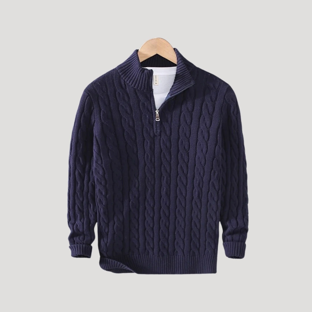 Men's - Half Zip Cable Knit Jumper - Cosy Wool Blend - Stylish Layering Piece
