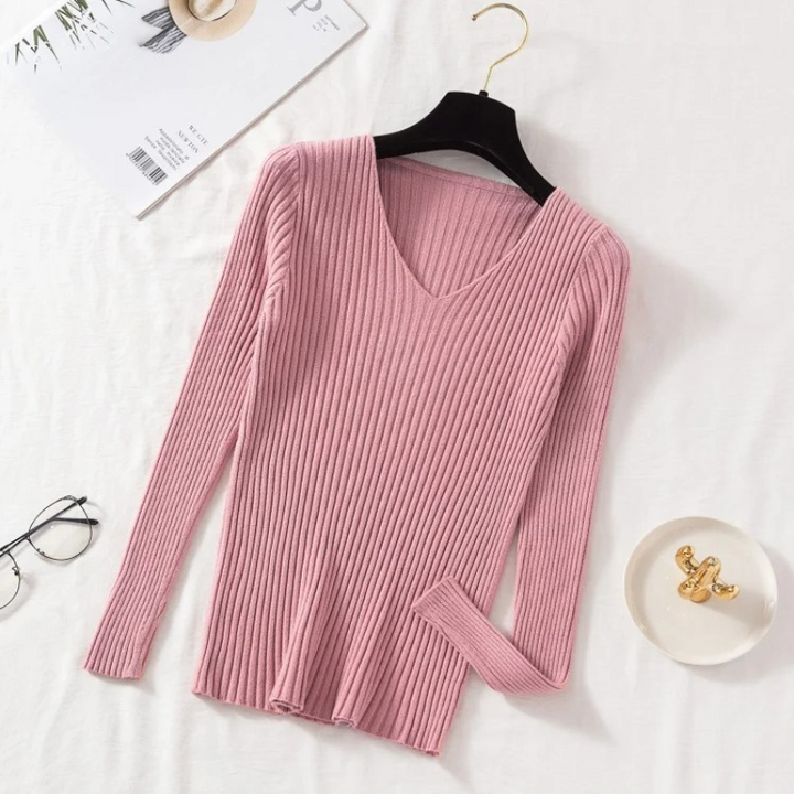 Slim-fit jumper with ribbed V-neckline for a chic look