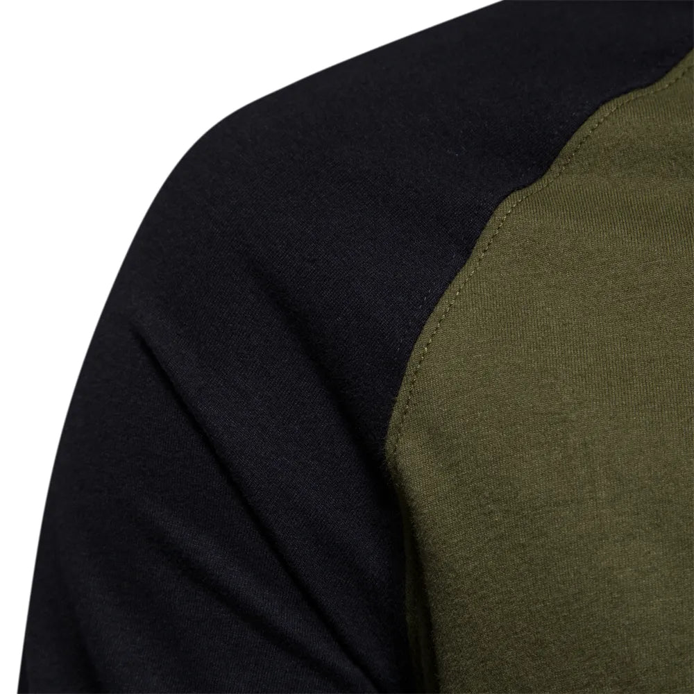 Men's - Patchwork Shirt - Round Neck & Long Sleeves - Trendy Style for Every Occasion