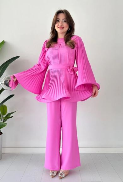 Pleated flared top and trousers set