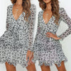 Graceful V-neck chiffon long sleeve print lace dress