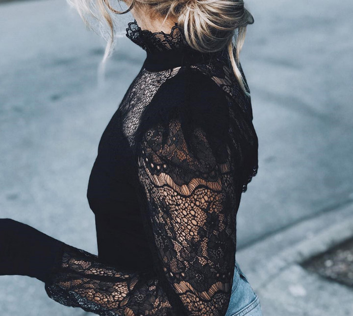 Classy Long Sleeve Sheer Tops Floral Lace Blouse