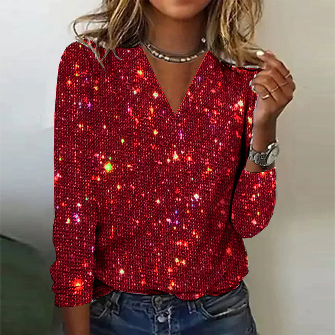 Sparkling jumper with V-neck