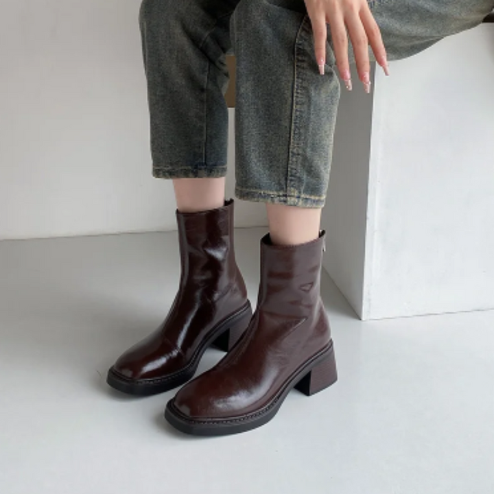 Women's - Ankle Boots - Stylish Square Toe Design with Block Heel - Comfortable Footwear for Any Occasion
