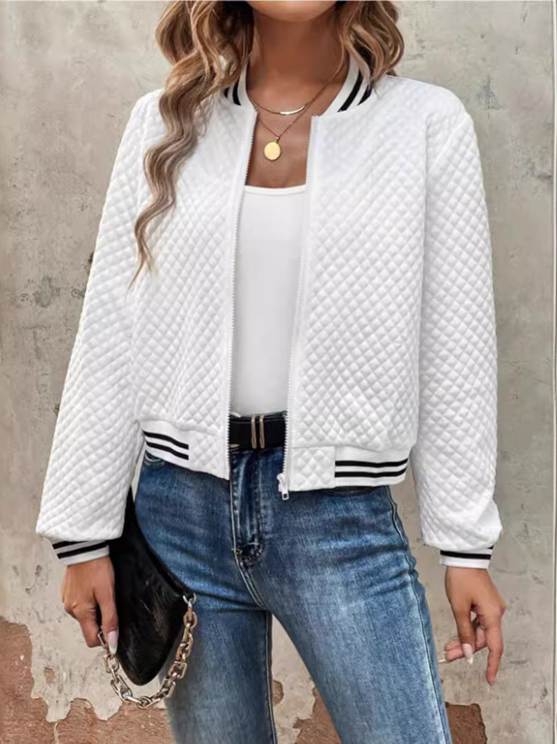 Casual bomber jacket with a light quilted pattern and striped details