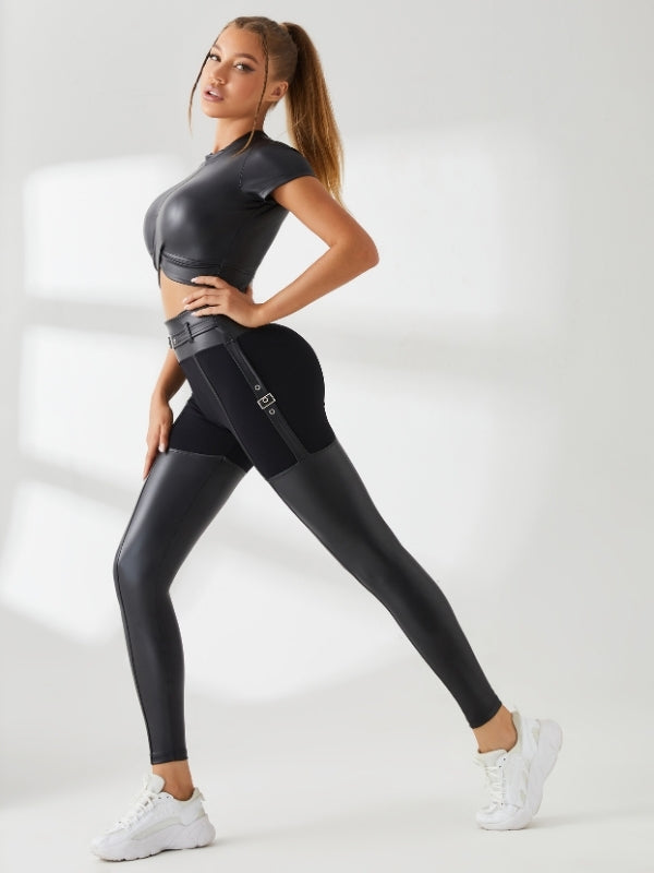 Athletic Female PU Shiny Leggings