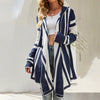 Casual striped spring cardigan with hood