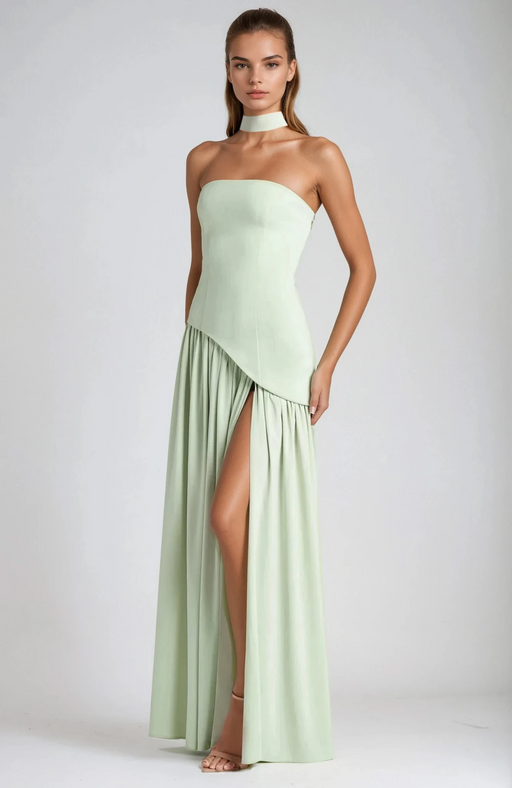 Women's - Strapless Evening Dress - A-Line with Slit