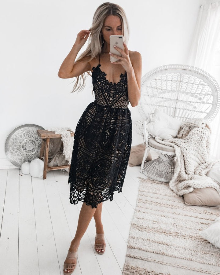 Classic Glamour Sling Lace Halter Dress